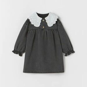 Zara Black Denim Dress with White Lace Collar Size 4/5 Years NWT